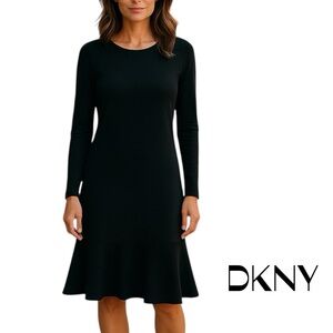DKNY Black Neutral Minimalist Quiet Luxury Long Sleeve Dress NWOT Size 6